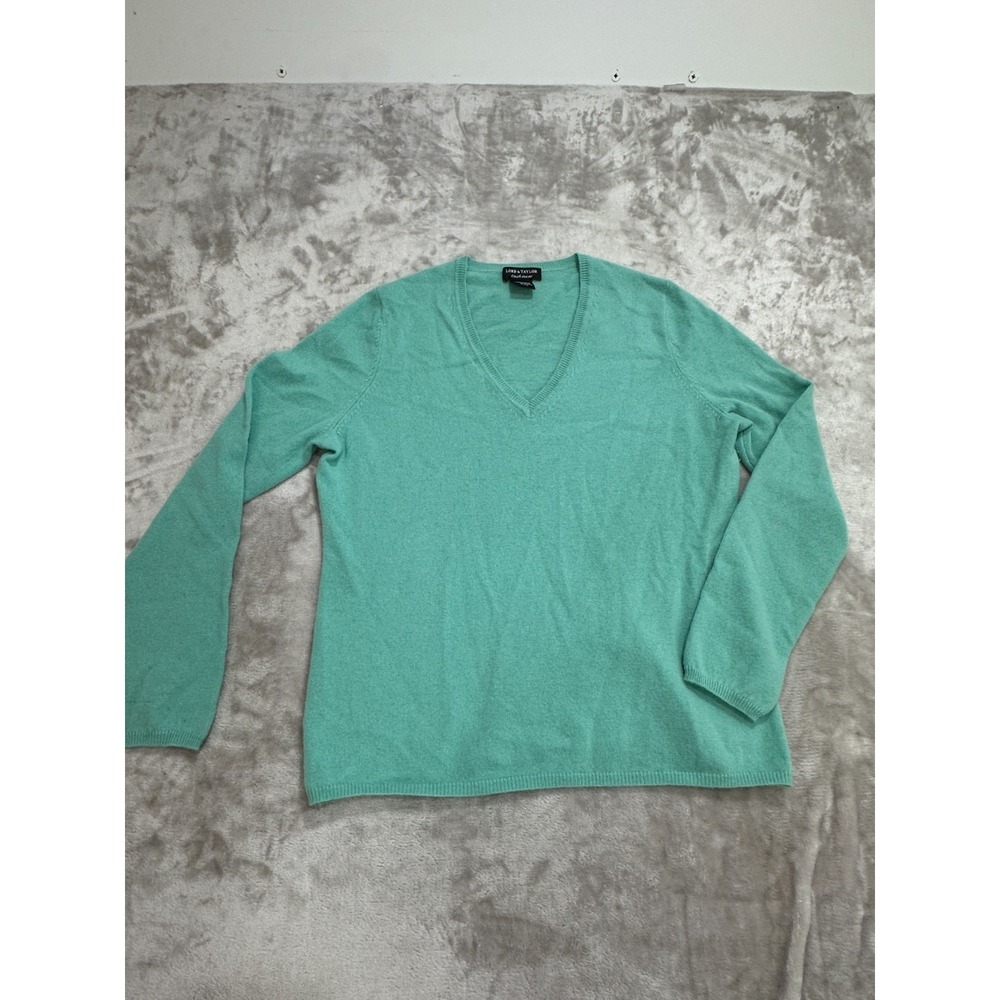 LORD & TAYLOR Cashmere Pullover Sweater Womens Size XL Light Green V Neck